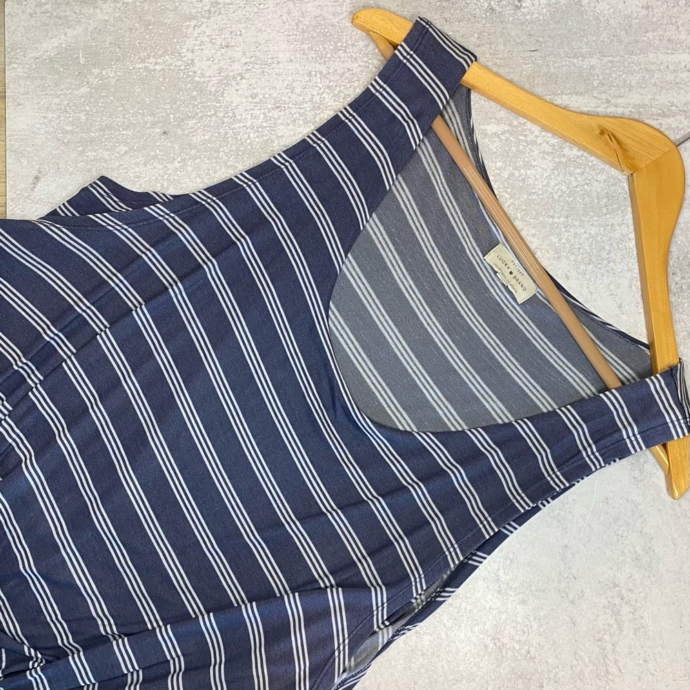 Lucky Brand Blue dress with white stripes, tank overlay. Size XL